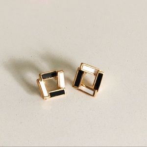 Vintage black and white gold plated earrings